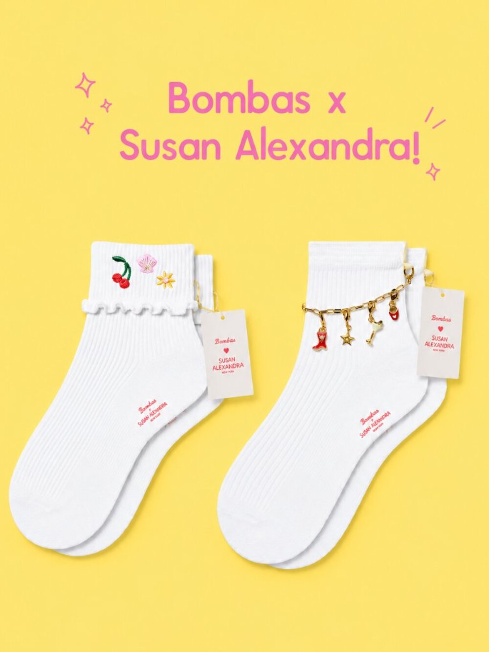 Bombas x Susan Alexandra Socks | Charms Collection, Embellished Ruffle Rib NWT